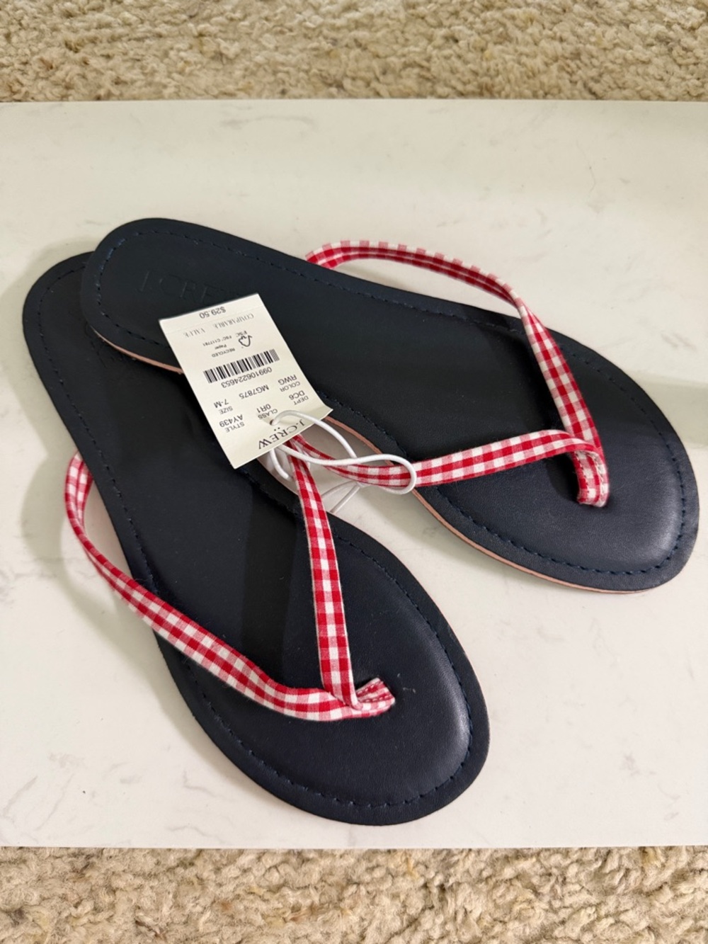 J. Crew Red Gingham Strap Navy Sandals